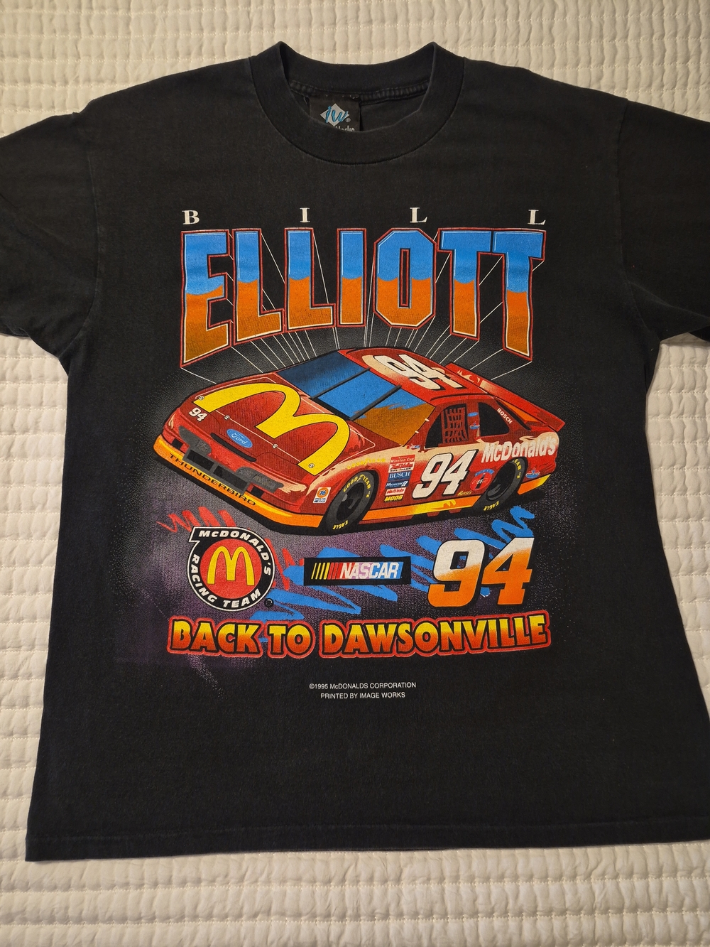 Vintage Bill Elliott Adult Unisex Large Black NASCAR Graphic Tee - McDonald's 94
